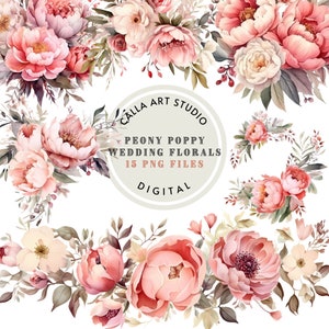 Pfingstrose Aquarell Clipart Mohnblumen Clipart Hochzeit Clipart Pfingstrose Clipart Aquarell Strauß PNG Bundle für kommerzielle Nutzung