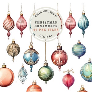 Christmas Baubles Clipart Bundle Digital Download Holiday Watercolor Ornaments for DIY Holiday Cards Decor Crafts Scrapbooking Junk Journal