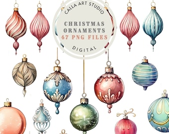 Christmas Baubles Clipart Bundle Digital Download Holiday Watercolor Ornaments for DIY Holiday Cards Decor Crafts Scrapbooking Junk Journal