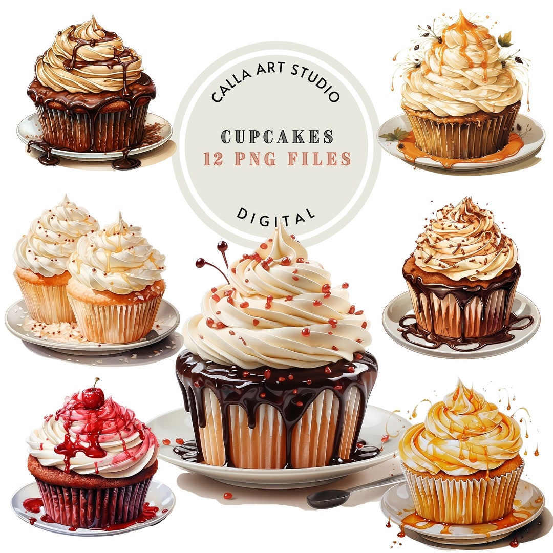 Cupcakes Clipart Bundle Watercolor Food Illustration Dessert Clipart ...