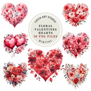 Clipart de acuarela de corazón floral, ilustración del día de San Valentín, corazón de flores PNG, clipart romántico, álbum de recortes, diario basura, descarga digital