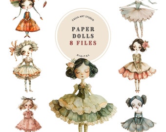 Pappersdockor Akvarell Clipart, Nyckfull Flicka, Transparent PNG, Udda Flickor, Fantasy Clipart, Skräpjournal, PNG för Scrapbooking och Hantverk