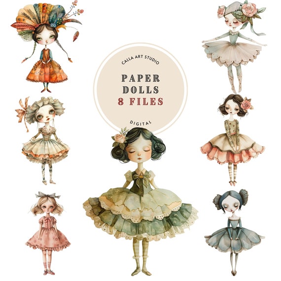 Paper Dolls Watercolor Clipart, Whimsical Girl, Transparent PNG, Quirky  Girls, Fantasy Clipart, Junk Journal, PNG for Scrapbooking and Craft - Etsy