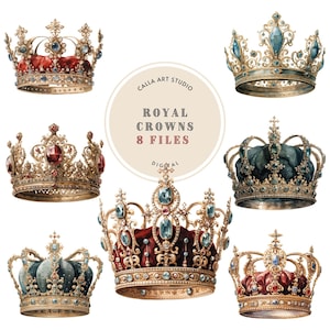 Coroas Clipart de aquarela, PNG transparente, Clipart de coroa real, Tiara de aquarela, Coroa de rei, Rainha, Príncipe, Ouro, Colorido, Clipart pré-fabricado