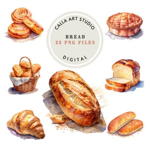 Bundle de cliparts aquarelle pain boulangerie Menu Images aliments Clip Art cuisson cadeau Clipart d'été téléchargement immédiat cuisson Clipart PNG pâtisserie