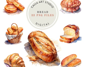 Watercolor Bread Clipart Bundle Bakery Menu Images Food Clip Art Baking Gift Summer Clipart Instant Download Baking Clipart PNG Pastry
