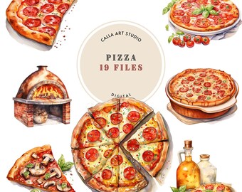 Pizza Clipart PNG, Watercolor Pizza, Food Clip Art, Pizza Party Watercolor Clipart, Italian Food Clipart, Watercolor Clipart, Commercial Use