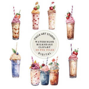 Watercolor Milkshake Clipart Ice Cream Decor Summer Clipart Dessert Clipart Nursery Wall Decor Junk Journal Digital Download PNG Sweets png