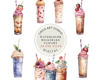 Watercolor Milkshake Clipart Ice Cream Decor Summer Clipart Dessert Clipart Nursery Wall Decor Junk Journal Digital Download PNG Sweets png
