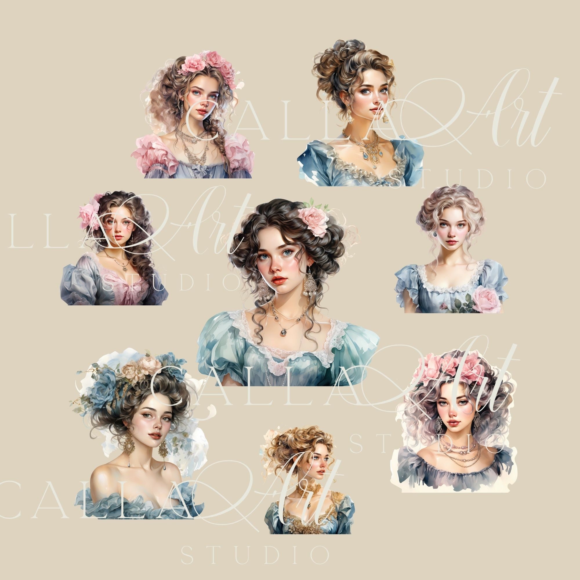 Rococo Girl Watercolor Clipart, Transparent PNG, Princess Clipart ...