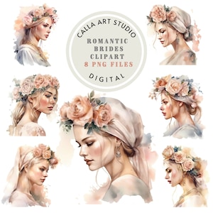 Watercolor Brides Clipart Bundle Boho Clipart Transparent PNG Wedding Png Romantic Art Digital Download Scrapbook Card Making Commercial Use