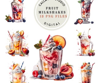 Watercolor Milkshake Clipart Dessert Ice Cream Clipart Bundle Cute Milkshake Clipart Scrapbooking Food Illustration Sweet Dessert Png
