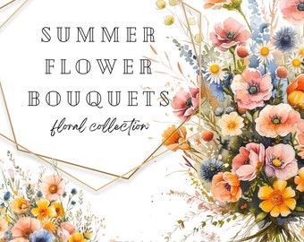 Watercolor Floral Clipart, Summer Flower Bouquets, Wedding Clipart, Floral Arrangments, Floral Clipart, Wild Flowers PNG, Premade Clipart