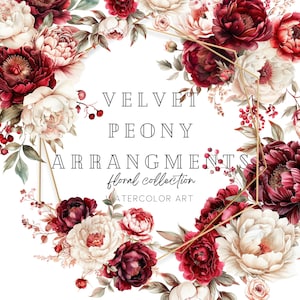 Pfingstrose Blumen Aquarell, Blumenkränze, Brautdeko, Boho Clipart, Hochzeit Clipart, Blumenarrangements, Blumen Clipart, Vorgefertigte Clipart