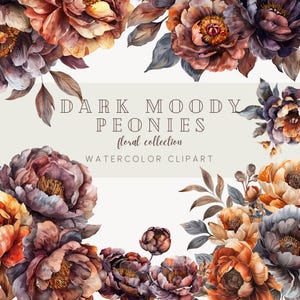 Watercolor Floral Clipart Bundle, Moody Dark Florals, Wedding Clipart, Floral Arrangments, Floral Clipart, Peony Flowers, Premade Clipart
