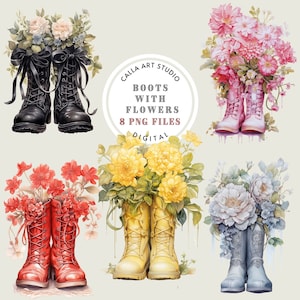 Aquarell Stiefel Clipart, Vintage Blumen Stiefel, Frühling Garten Clipart, hochwertige PNGs, digitales Aquarell, Papierwesen, Geschenk für Mama