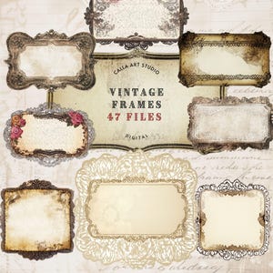 Clipart de cadres anciens, cadres vintage, cadre miroir, cadres fleuris pour invitation, graphiques de cadre photo, conception par sublimation PNG, produits à imprimer