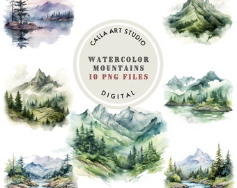 Watercolor Mountain Clipart, Mountains Clipart, Watercolor Clipart, Mountain Landscapes, Watercolor Forest, Scrapbooking, Junk Journal PNG
