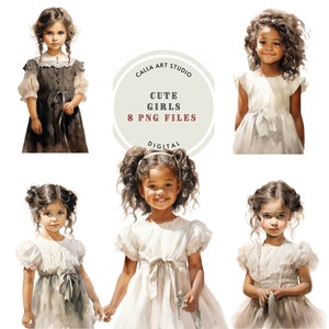 Paquete de imágenes prediseñadas de acuarela de niñas lindas, niña PNG, retrato de niño, imagen imprimible, diario basura, manualidades de papel, fabricación de automóviles, uso comercial