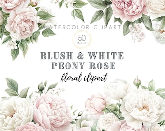 Watercolor Blush Peonies Clipart, Floral Arrangements for Junk Journal, Memory Books, Rose Floral Bouquets, Boho Wedding Invitations, PNG
