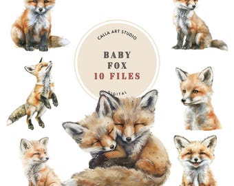 Aquarel Fox clipart, baby dier illustraties, commercieel gebruik, bos dierenbeeld, kinderkamer kunst, schattige vos illustratie, transparante png