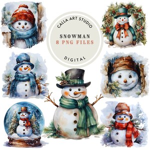 Watercolor Snowman Clipart Winter Holidays Christmas Holiday PNG Printable Graphics Christmas Card Designs Invitations Cards Cardmaking