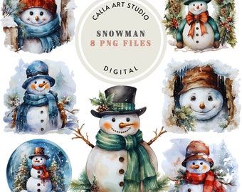 Watercolor Snowman Clipart Winter Holidays Christmas Holiday PNG Printable Graphics Christmas Card Designs Invitations Cards Cardmaking