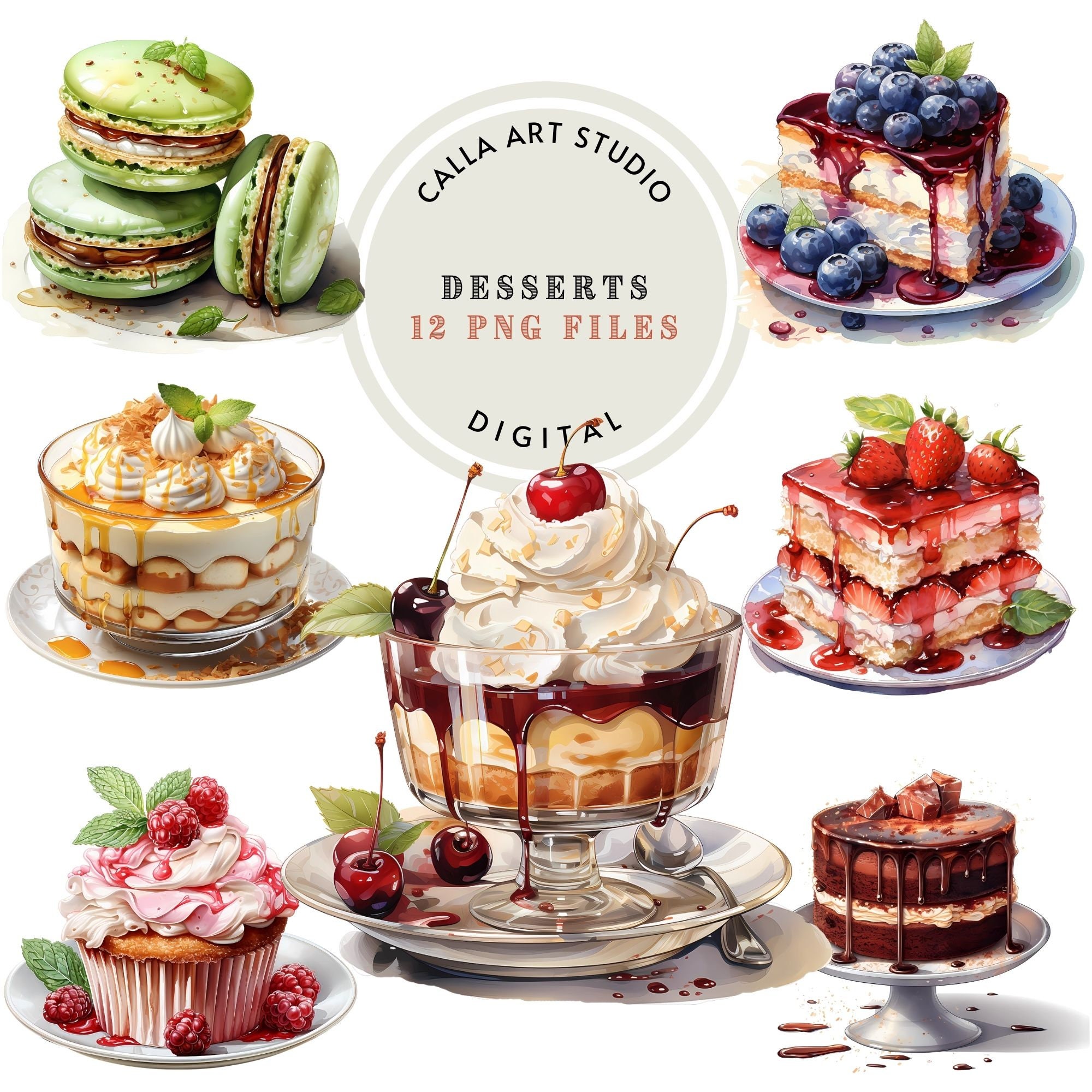 Watercolor Desserts Clipart Bundle Sweet Bakery Food Clip Art Birthday ...