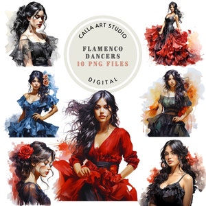 Dançarinos de Flamenco PNG Bundle Dançando Clipart Arte para impressão para artesanato Scrapbooking Presente para dançarina Imagens de lindas garotas para uso comercial