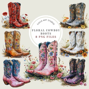 Floral Cowgirl Boots Clipart, Boots PNG, Cowboy Boots Images, Cowboy Boots Png, Pink Cowgirl Png, Cowgirl Clip Art, Commercial Use Clipart