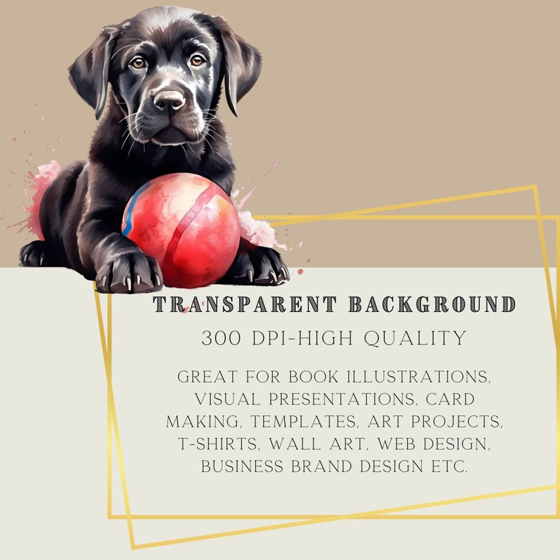 Black Labrador Dog Clipart Watercolor Bundle PNG Puppy Digital Portrait ...