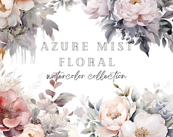 Watercolor Floral Clipart, Dusty Blue Florals, Wedding Clipart, Floral Arrangments, Floral Clipart PNG, Bridal Shower Decor, Premade Clipart