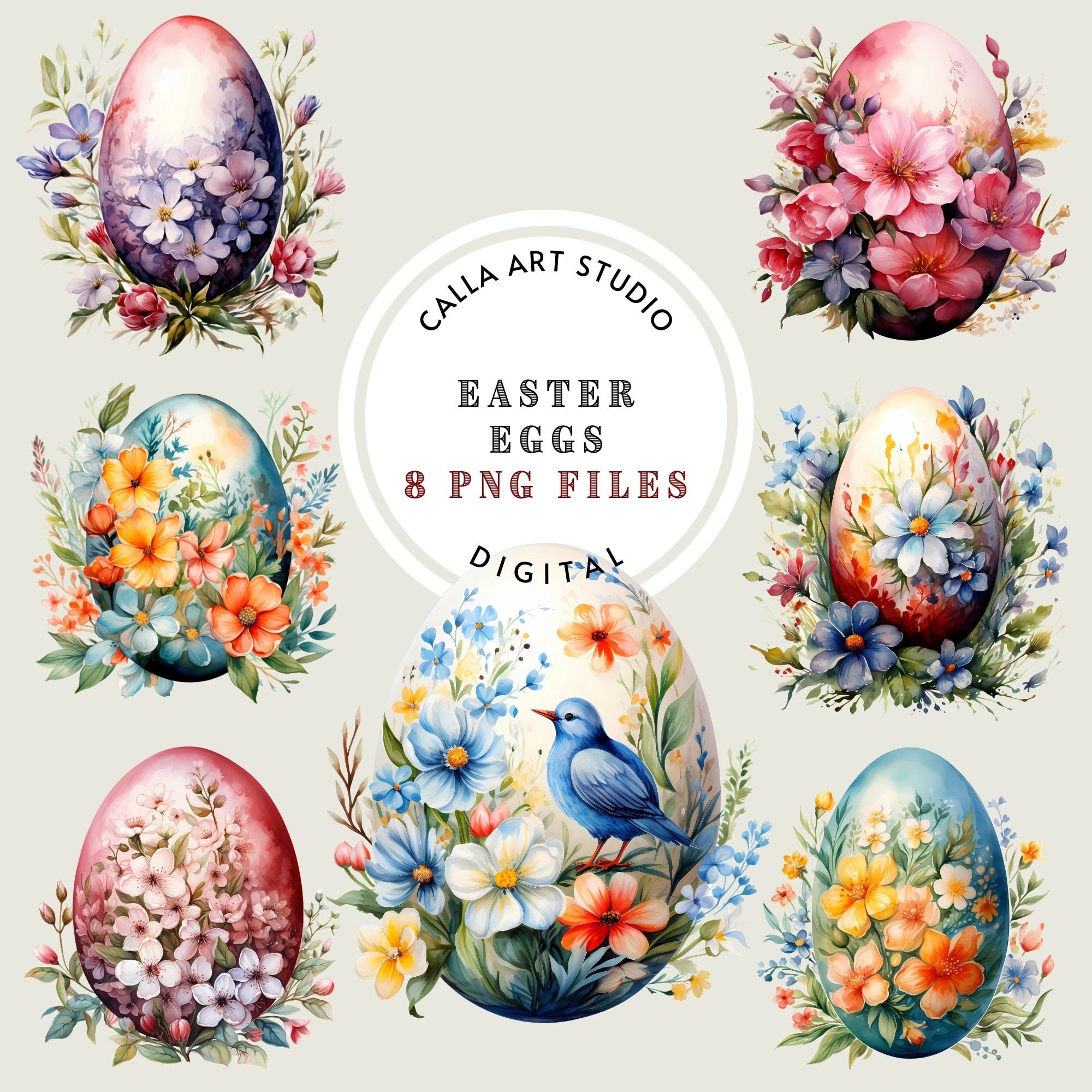 Watercolor Easter Eggs Clipart, Painted Floral Egg, Spring Decor PNG, 8 ...