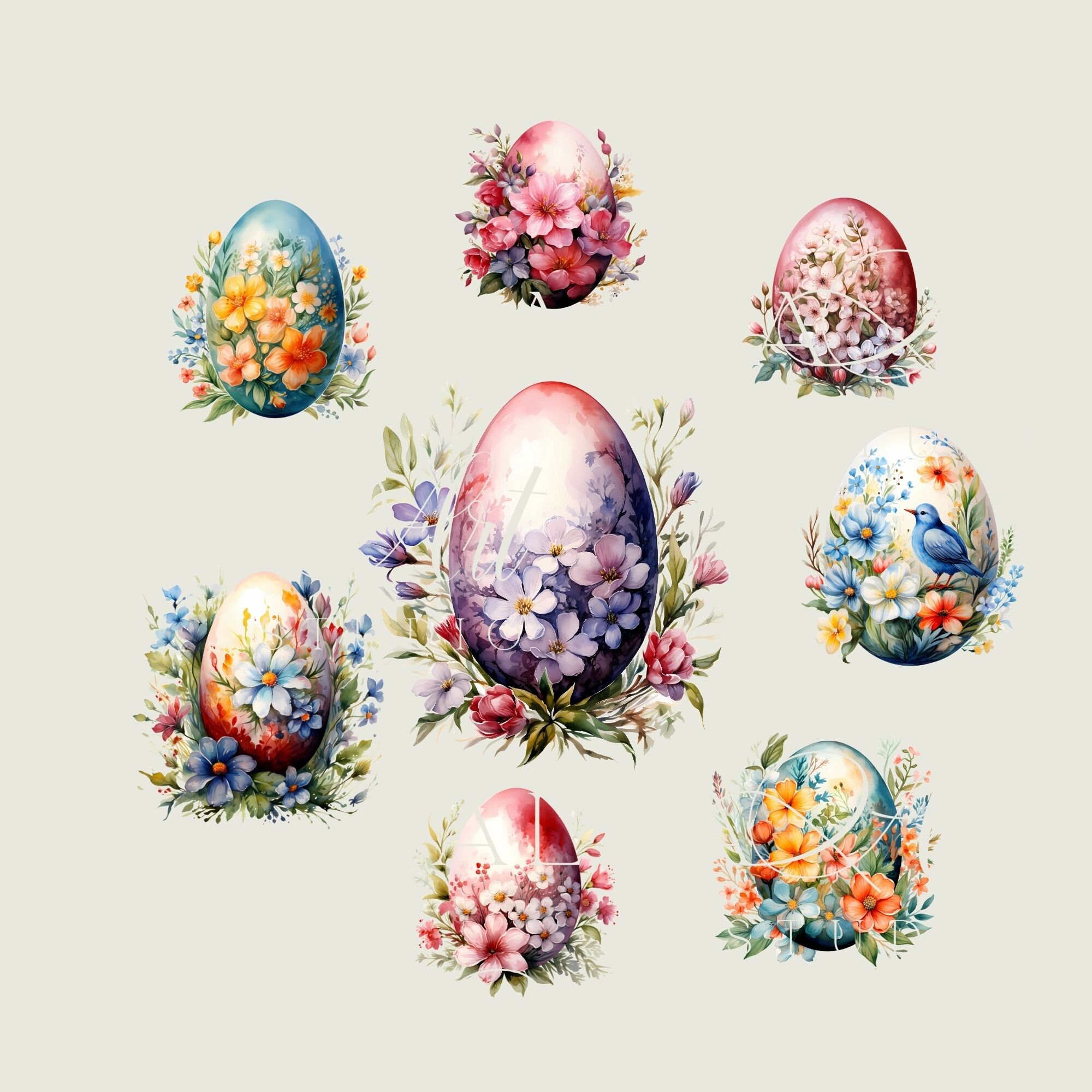 Watercolor Easter Eggs Clipart, Painted Floral Egg, Spring Decor PNG, 8 ...