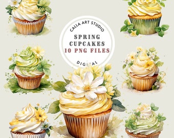 Watercolor Cupcakes Clipart for Cards, Birthday Party Desserts, Easter Sweets PNG, Cupcake Menu Design, Bakery Marketing Clipart, Spring PNG