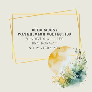 Watercolor Moon Clipart Bundle, Boho Celestial Elements for Nursery, Baby Shower Decor, Fantasy Clipart, PNG for Scrapbooking and craft image 3