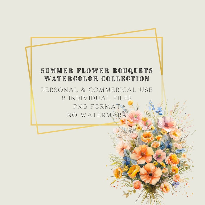 Watercolor Floral Clipart, Summer Flower Bouquets, Wedding Clipart, Floral Arrangments, Floral Clipart, Wild Flowers PNG, Premade Clipart image 3