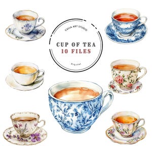 Clipart di tazze da tè per la festa della mamma, PNG di tazze da tè floreali vintage, decorazioni per il tè pomeridiano, acquerello di tazze da tè, download digitale, tazza di tè