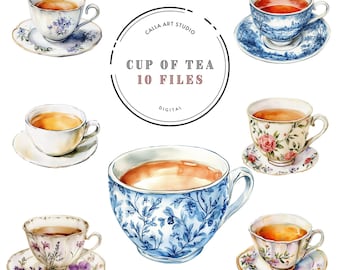 Mother’s Day Tea Cup Clipart, Vintage Floral Tea Cups PNG, Afternoon Tea Party Decor, Teacup Watercolor Art, Digital Download, Cup of Tea