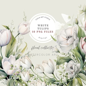 Weiße Tulpe Aquarell Blumensträuße, Frühling Blumenarrangements, Tulpen Blumen, Hochzeit Clipart, Scrapbooking, Blumen Clipart, Boho Blumen
