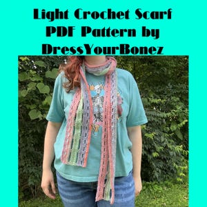 Light Crochet Scarf Pattern by DressYourBonez PATTERN ONLY, crochet patterns, scarf patterns, airy scarf, easy crochet patterns, pdf pattern