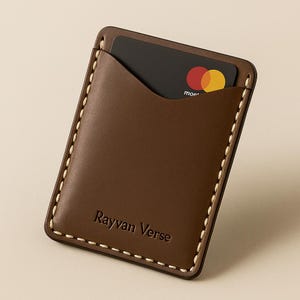Porta-cartões minimalista feito à mão em couro – Carteira fina marrom para homens e mulheres – Carteira de couro genuíno feita à mão – Presente personalizado gravado