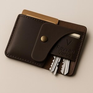 Cartera minimalista de cuero hecha a mano para llaves: organizador EDC delgado para llaves, tarjetas y efectivo. Cartera de bolsillo hecha a mano. Regalo personalizado para él.