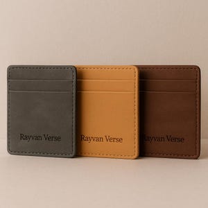 Handmade Minimalist Suede Leather Card Holder – Rayvan Verse Engraved Slim Wallet | Camel Brown | EDC Front Pocket Men’s Wallet