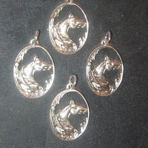 WHOLESALE LOT OF 4 Silver Tone Oval Horse Head Pendants