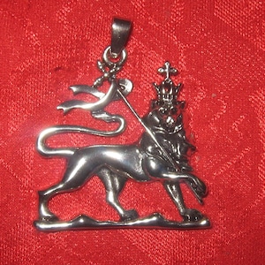 Silver Tone Ethiopian Lion Of Judah Charm Pendant Necklace
