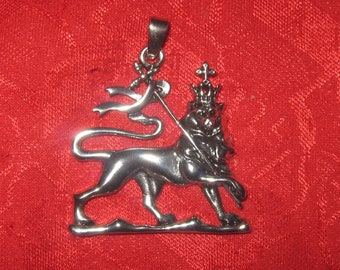 Silver Tone Ethiopian Lion Of Judah Charm Pendant Necklace