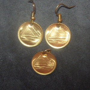 Authentic EGYPTIAN Egypt Pyramid 18MM Gold Coin Pendant Earrings Set