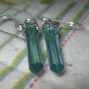 925 Sterling Silver Aqua Aura Crystal Earrings