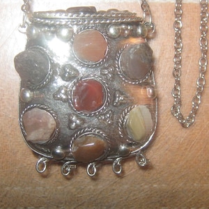 Vintage Antique India Gemstone POISON Locket  Purse Necklace